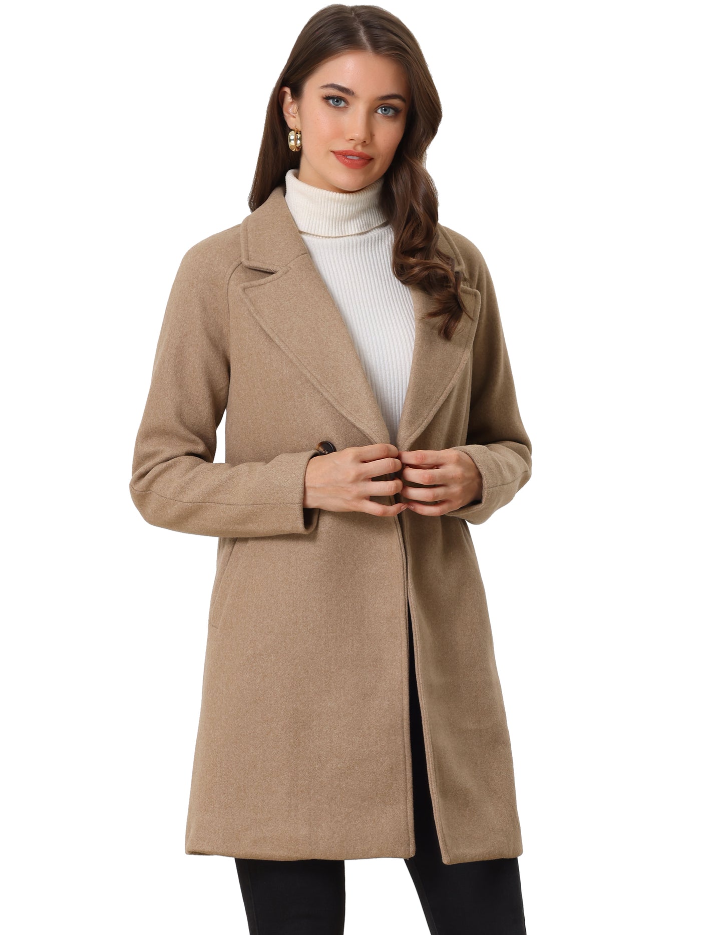 Allegra K Notched Lapel Raglan Double Breasted Winter Coat