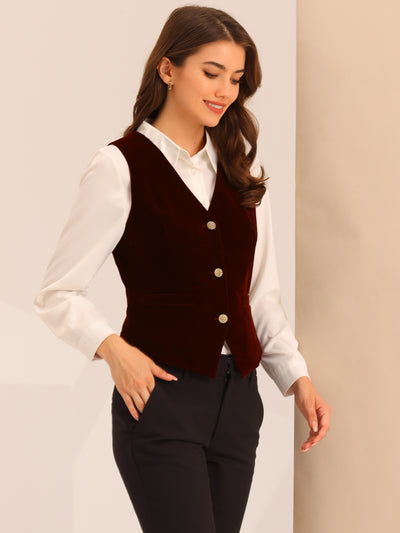 Waistcoat Steampunk Velvet Sleeveless Button Down V-Neck Suit Vests