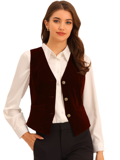 Waistcoat Steampunk Velvet Sleeveless Button Down V-Neck Suit Vests