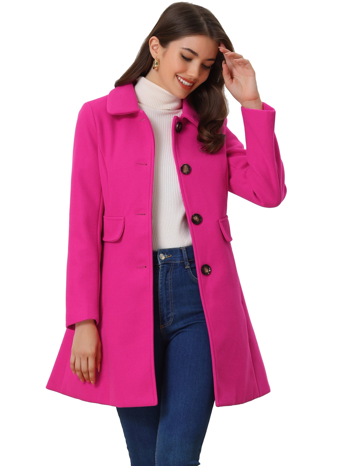 Allegra K Winter Overcoat Peter Pan Collar Single Breasted Outwear Pea Coat