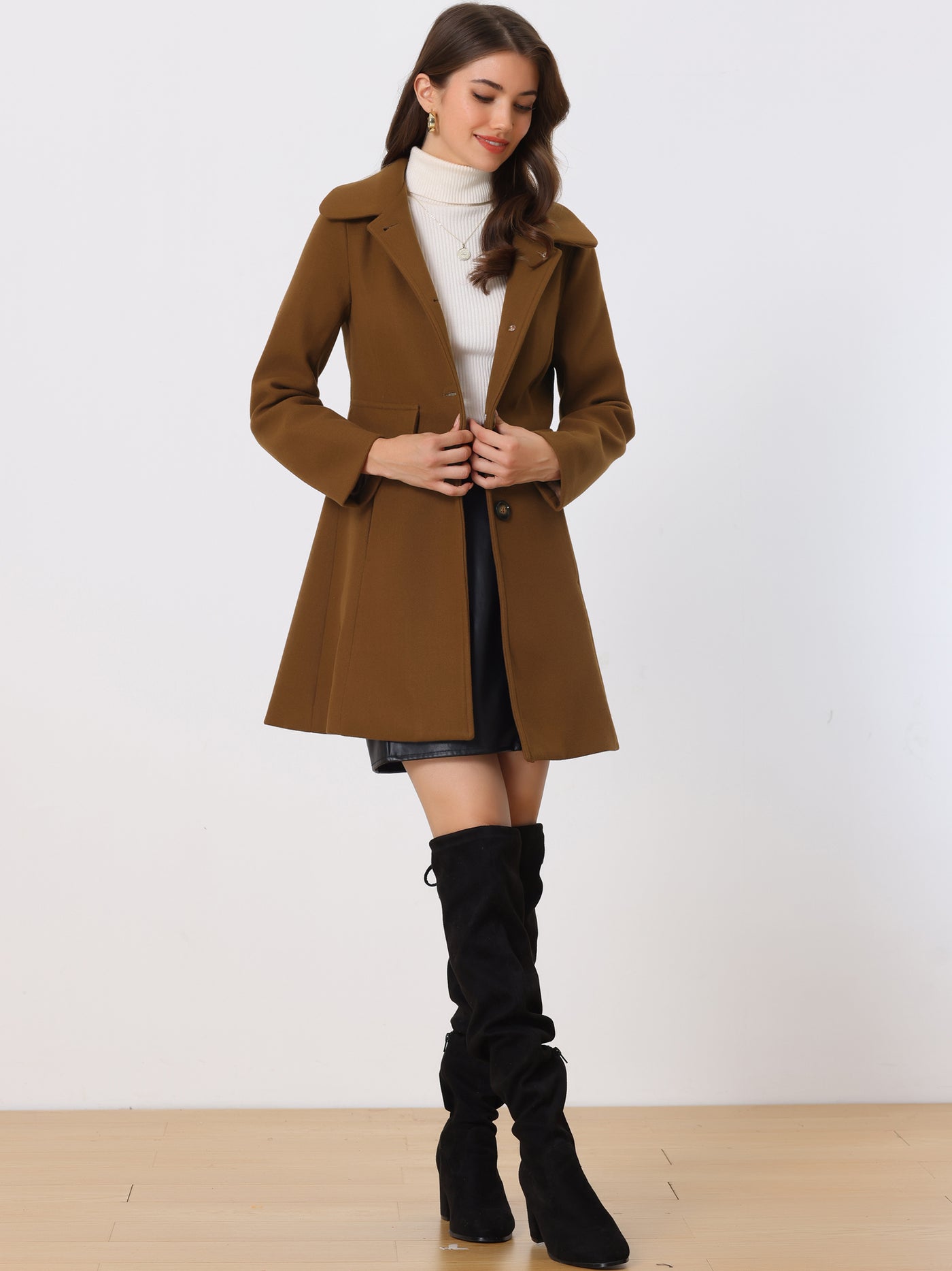 Allegra K Winter Overcoat Peter Pan Collar Single Breasted Outwear Pea Coat