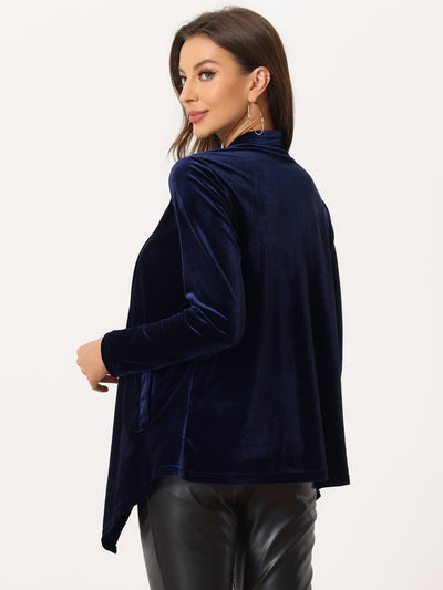 Shawl Collar Pocket Open Front Velvet Cardigan