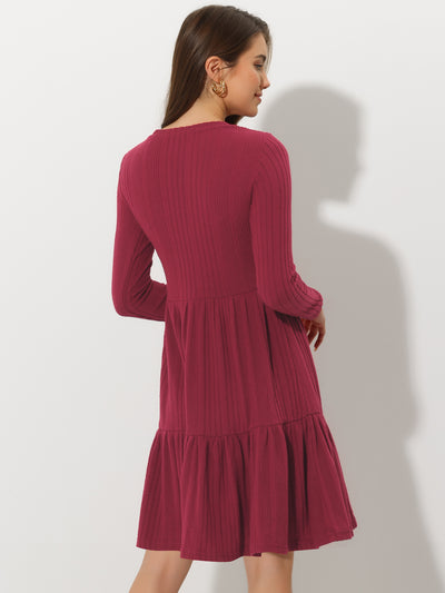 Knitted Crewneck Long Sleeve Fit and Flare Sweater Dress