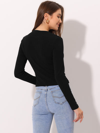 Sexy Long Sleeve Cut Out Front Stretch Ruched Knit T-Shirt
