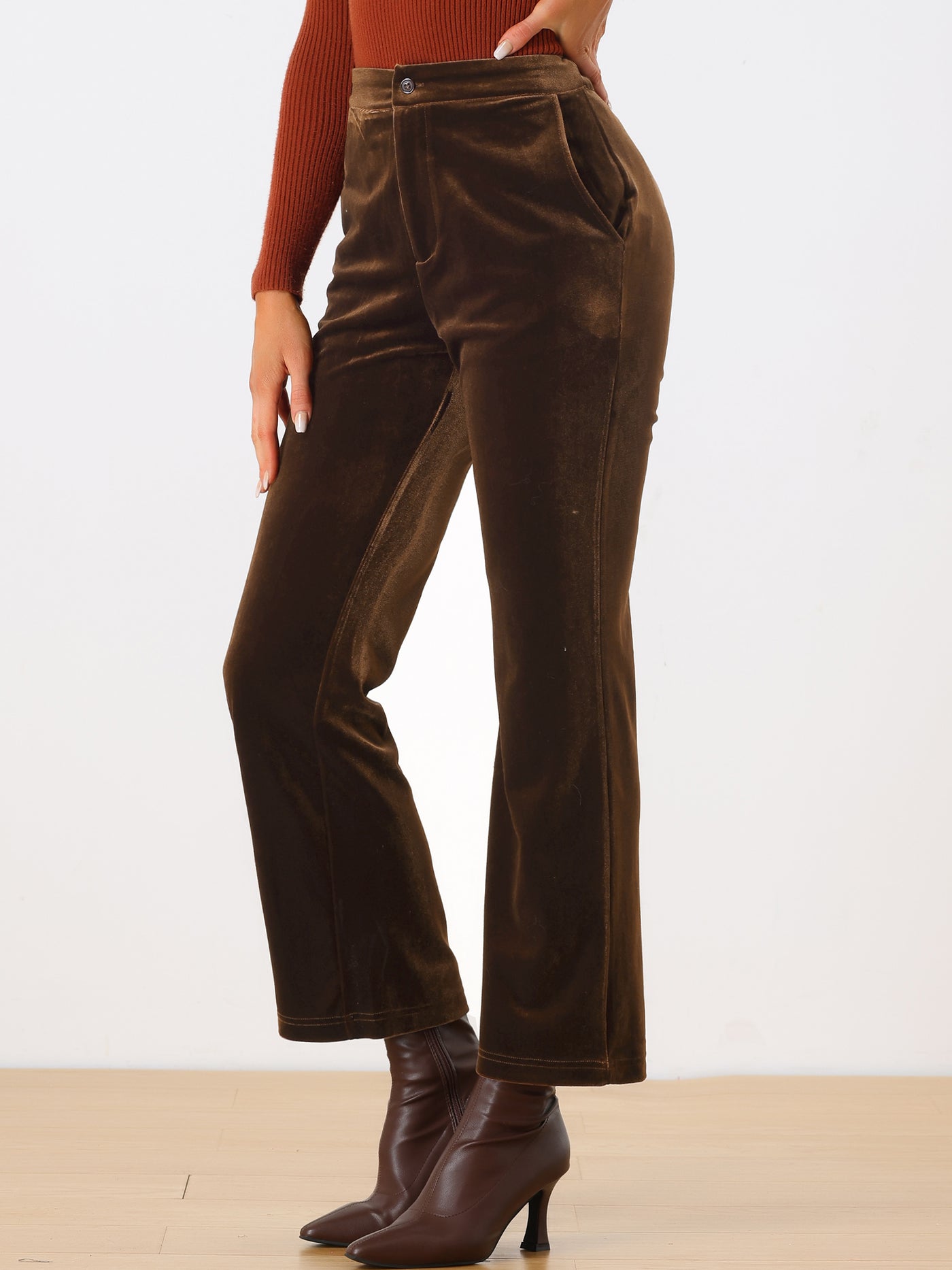 Allegra K Elegant Straight Leg Velvet High Waist Ankle Pants