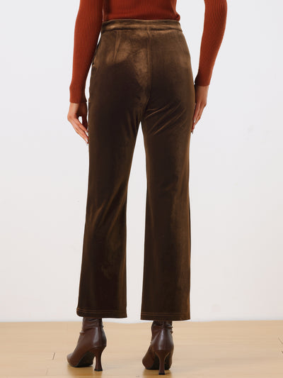 Elegant Straight Leg Velvet High Waist Ankle Pants