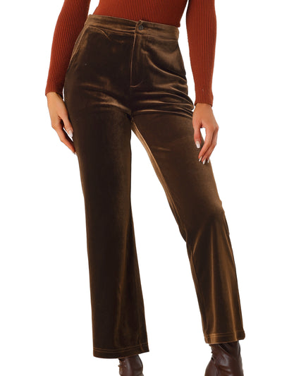 Elegant Straight Leg Velvet High Waist Ankle Pants