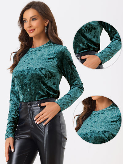 Casual Velvet Top Soft Vintage Crew Neck Long Sleeve T-Shirt