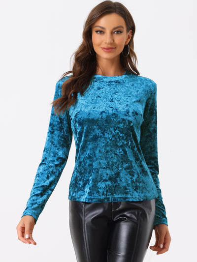 Casual Velvet Top Soft Vintage Crew Neck Long Sleeve T-Shirt