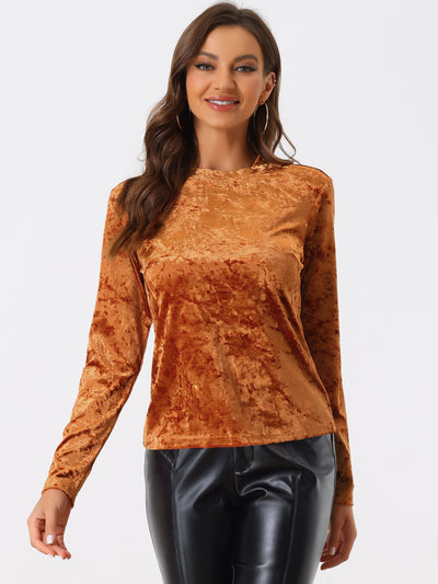 Casual Velvet Top Soft Vintage Crew Neck Long Sleeve T-Shirt