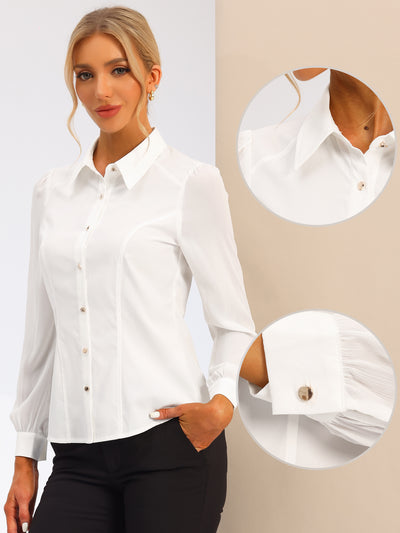 Botton Down Long Sleeve Lapel Solid Work Office Blouse