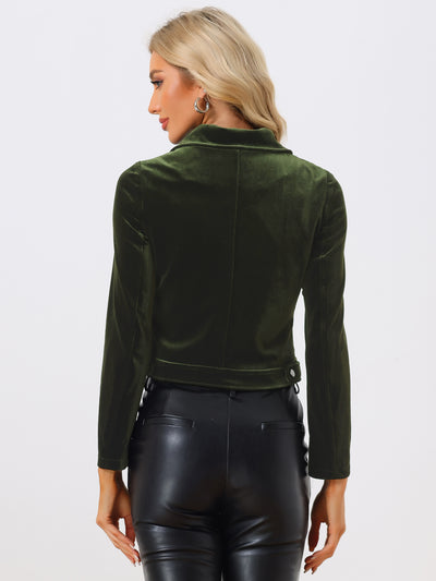 Velvet Lapel Collar Zipper Cropped Moto Biker Jacket