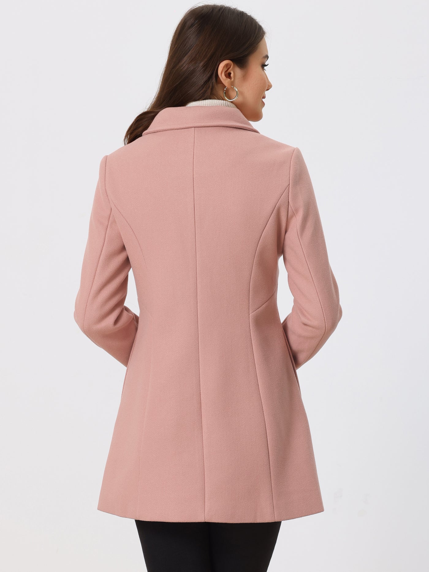 Allegra K Peter Pan Collar Double Breasted Long Trench Pea Coat