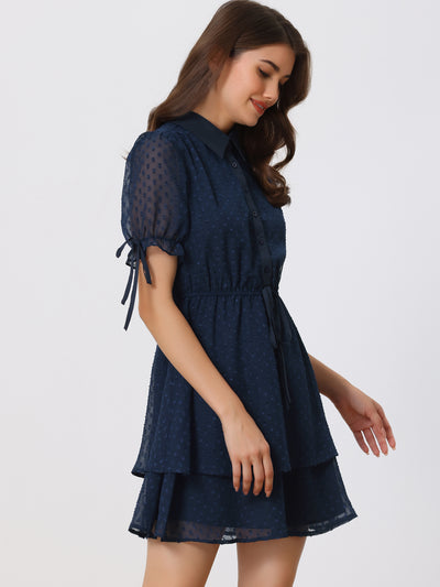 Peter Pan Collar Floral Drawstring Chiffon Layered Dress