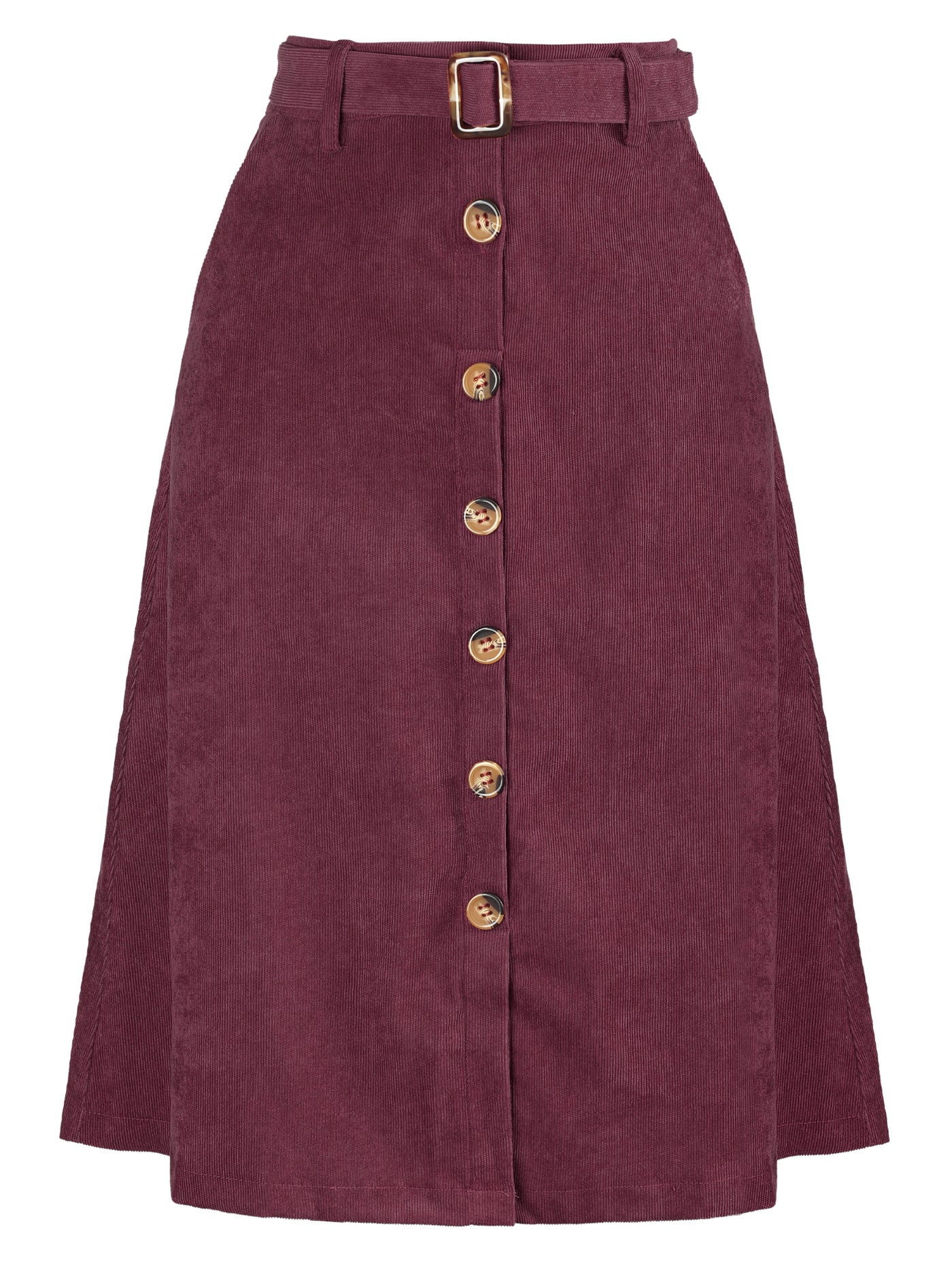 Allegra K High Waist Button Front Belted Corduroy A-Line Midi Skirt