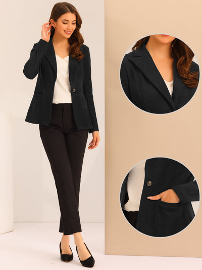 Faux Suede Lapel Collar Long Sleeve Casual Work Office Jacket