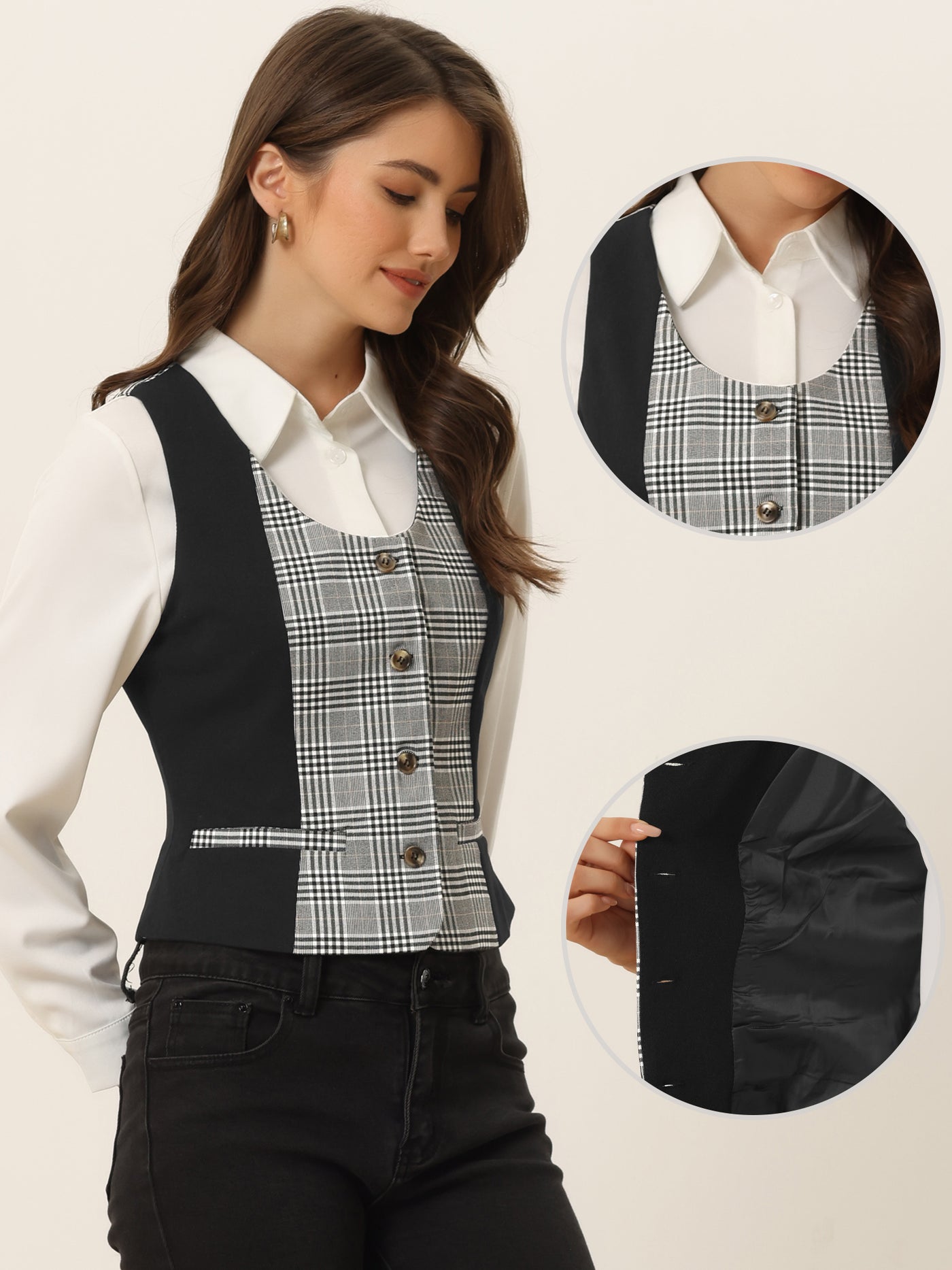 Allegra K Vintage Waistcoat Vest Plaid Button Down Work Dressy Vests