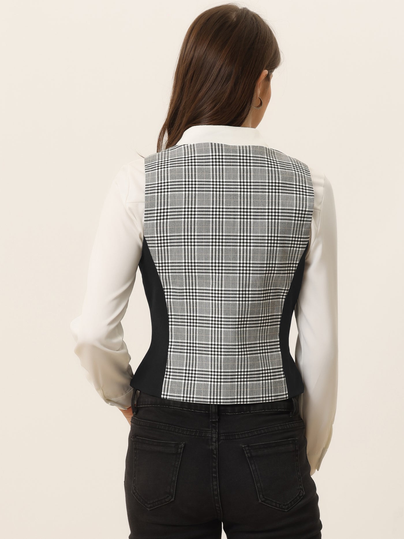 Allegra K Vintage Waistcoat Vest Plaid Button Down Work Dressy Vests