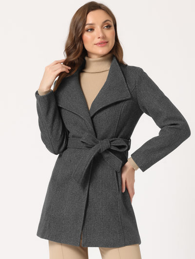 Allegra K Classic Stand Collar Long Sleeve Belted Winter Coat