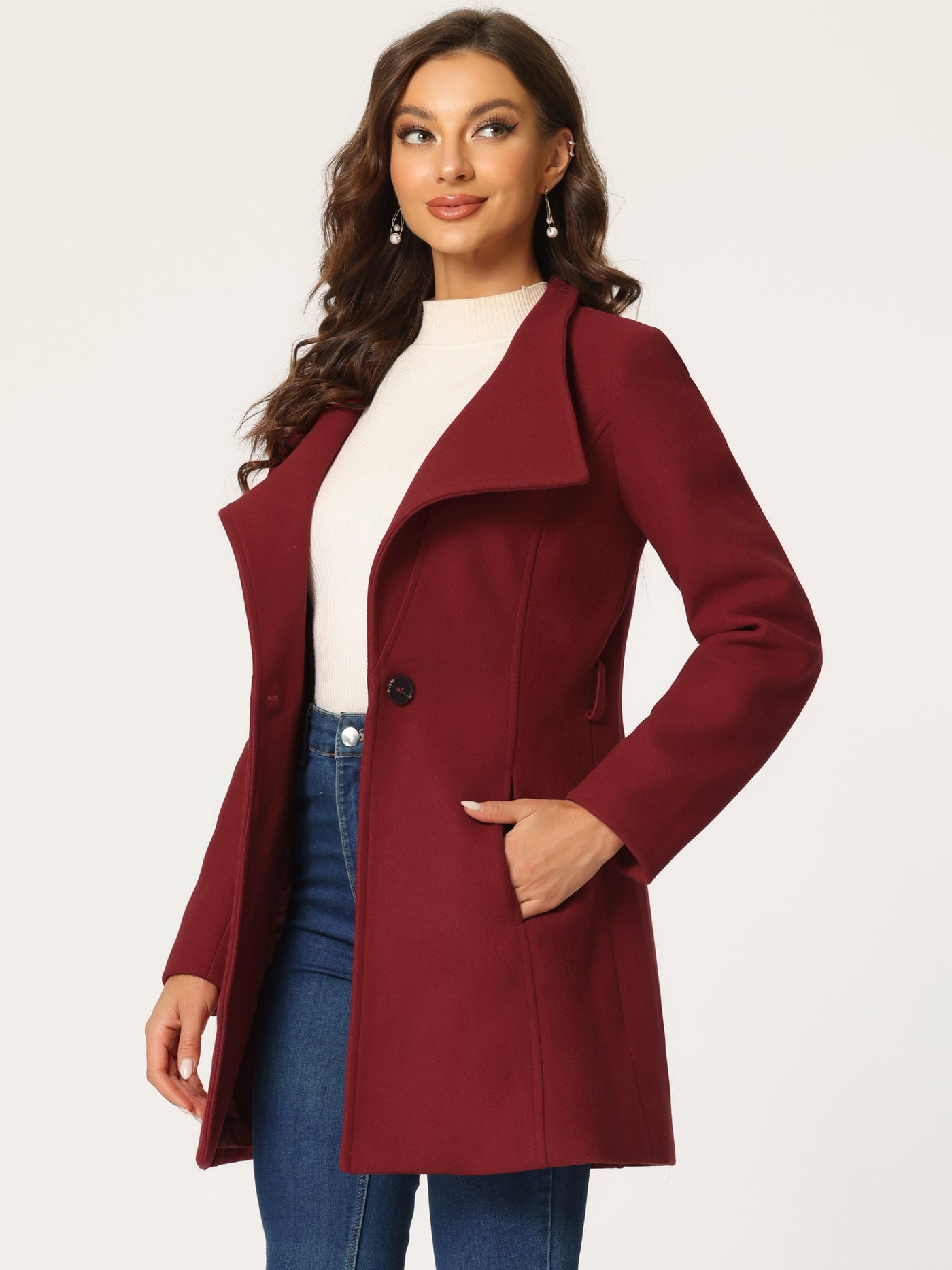 Allegra K Classic Stand Collar Long Sleeve Winter Belted Coat