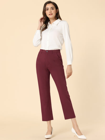 Plaid High Waist Elastic Back Office Work Ankle Pants