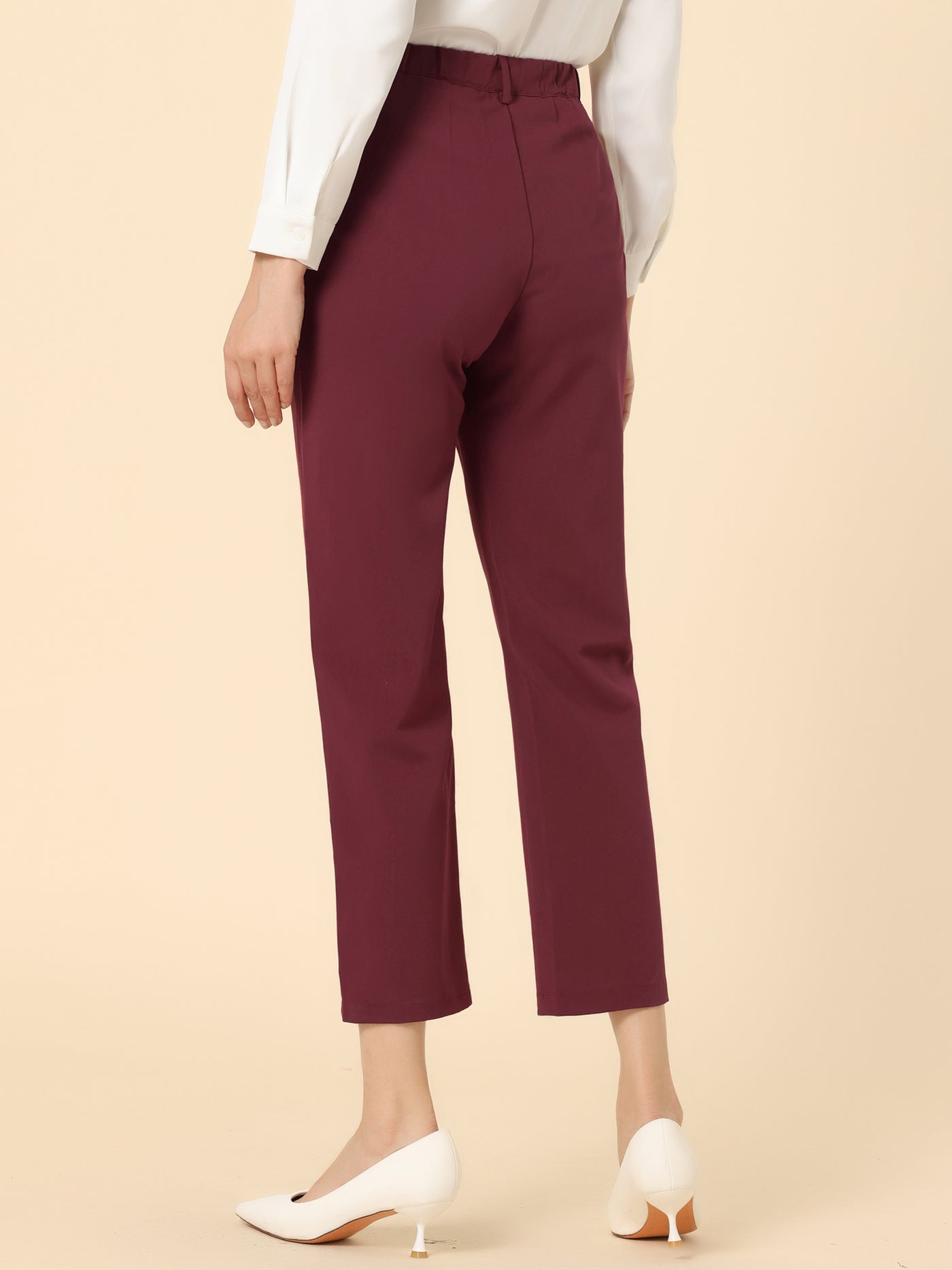 Allegra K Plaid High Waist Elastic Back Office Work Ankle Pants