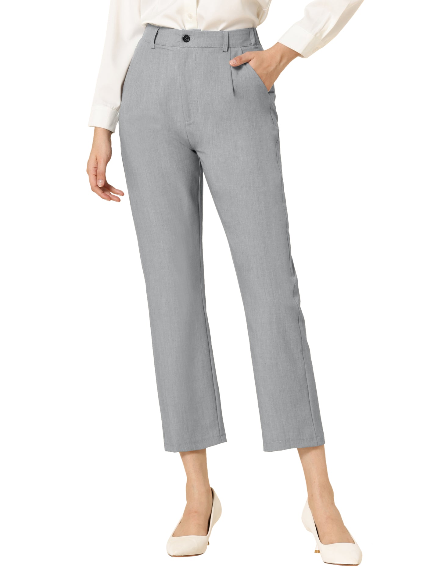 Allegra K Plaid High Waist Elastic Back Office Work Ankle Pants