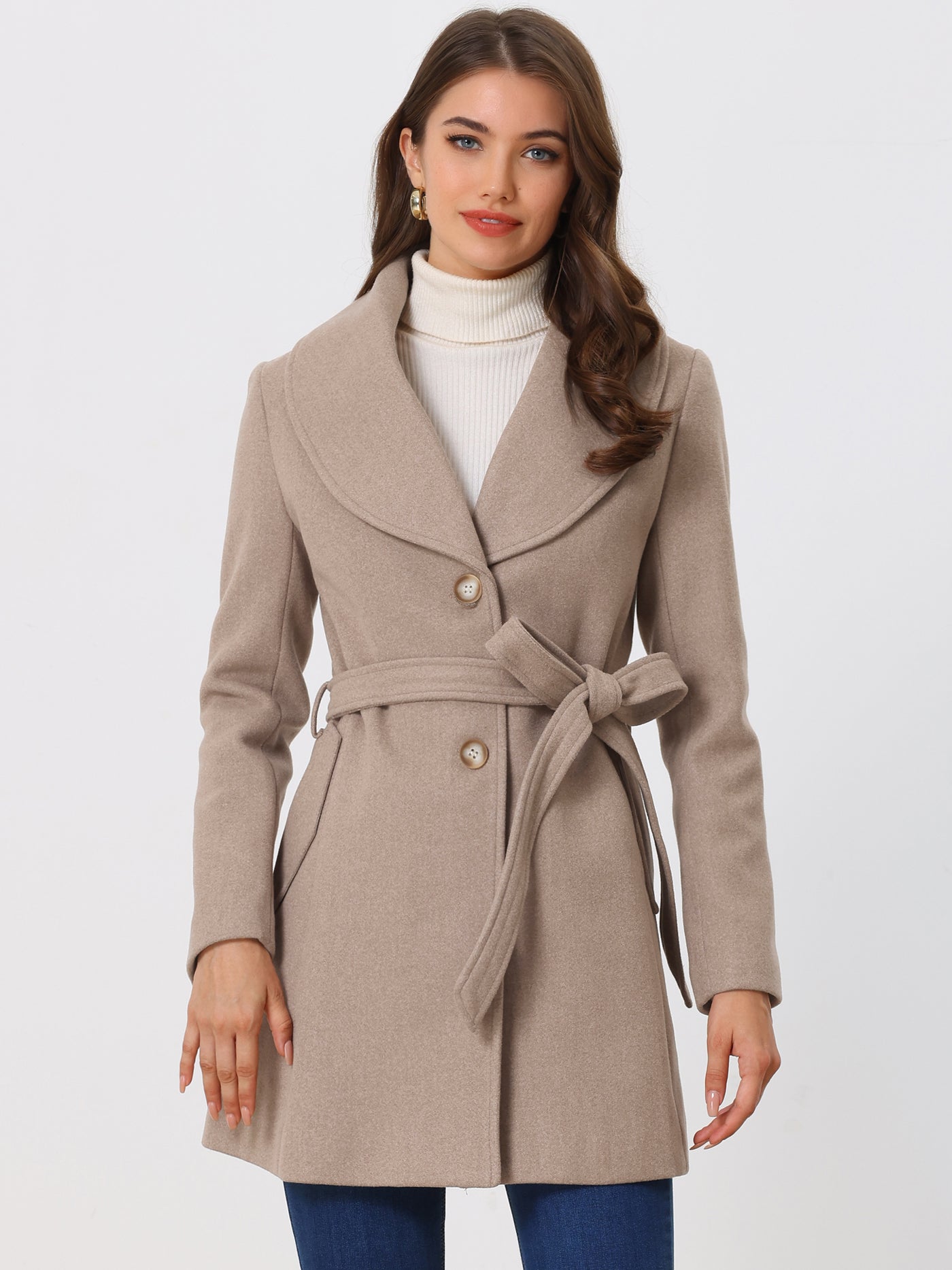 Allegra K Shawl Collar Single Breasted Winter Long Belted Coat