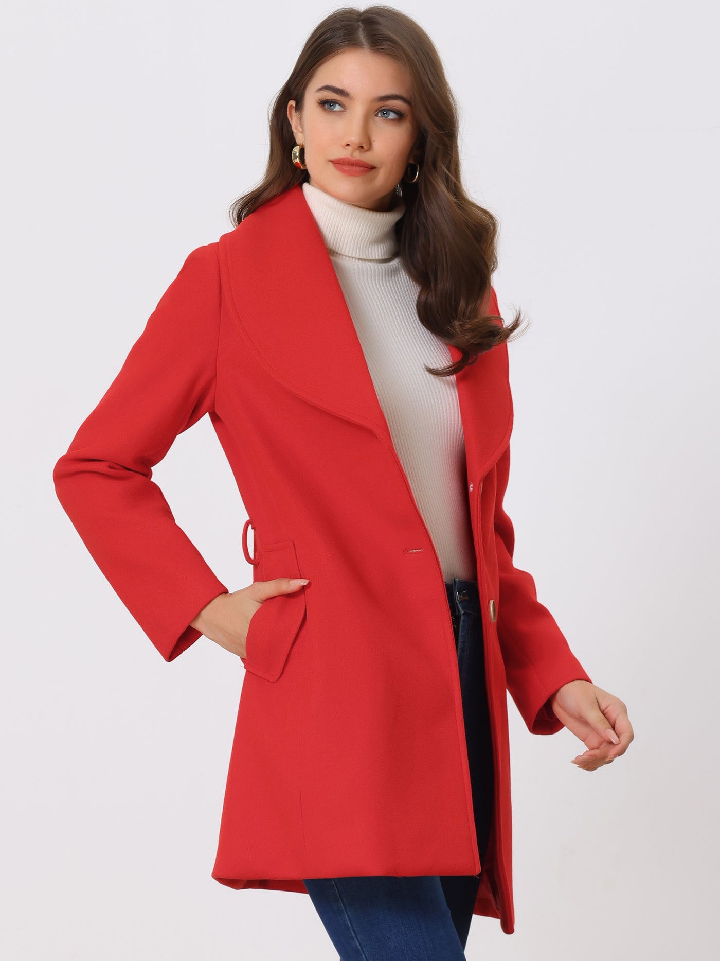 Allegra K Shawl Collar Single Breasted Winter Long Belted Coat