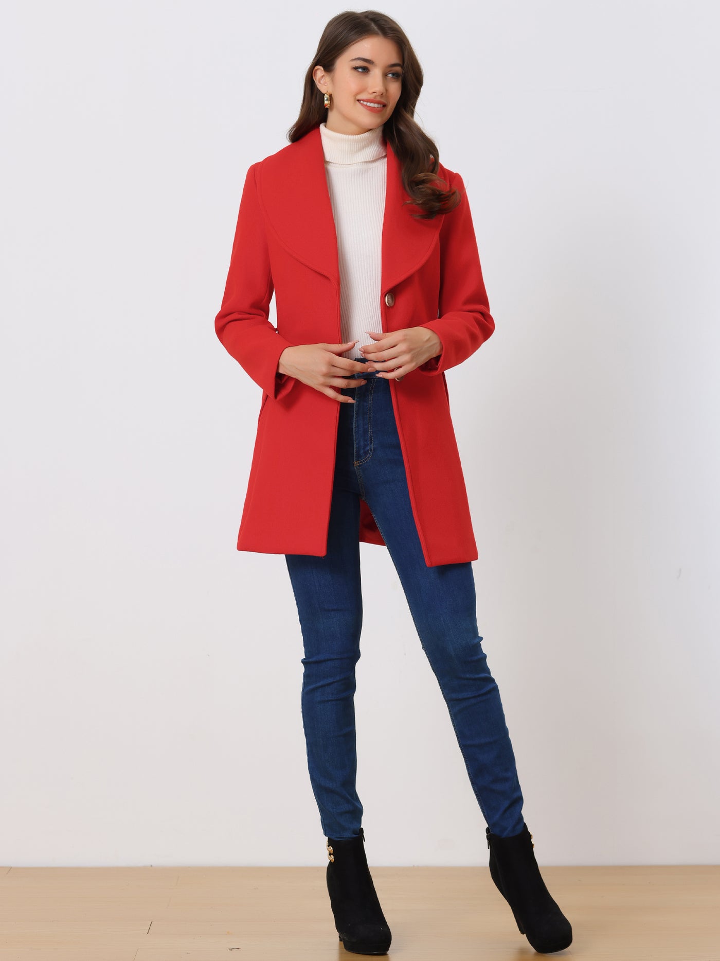 Allegra K Shawl Collar Single Breasted Winter Long Belted Coat