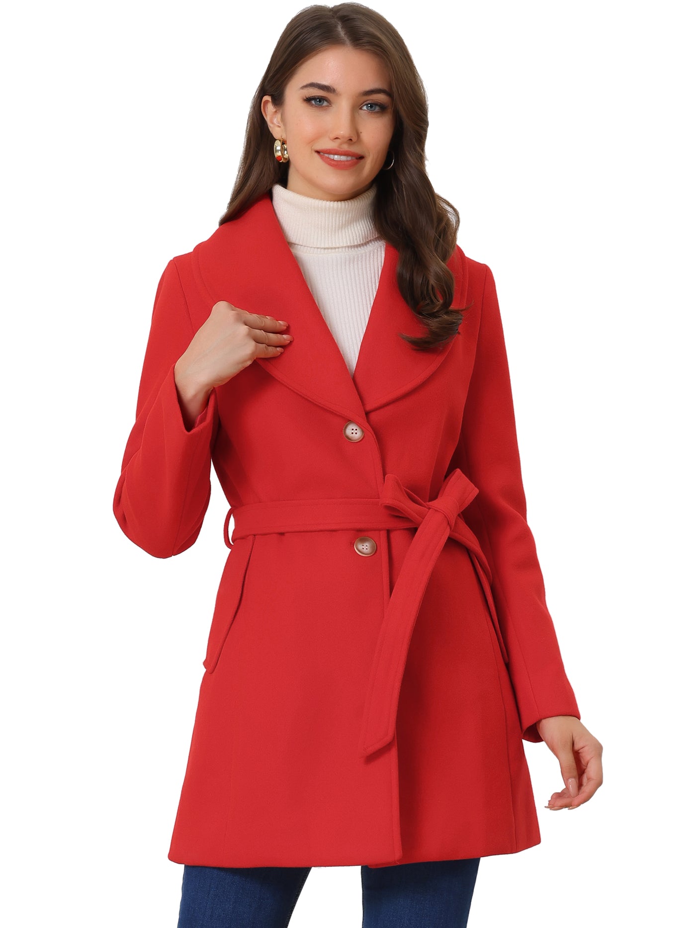 Allegra K Shawl Collar Single Breasted Winter Long Belted Coat