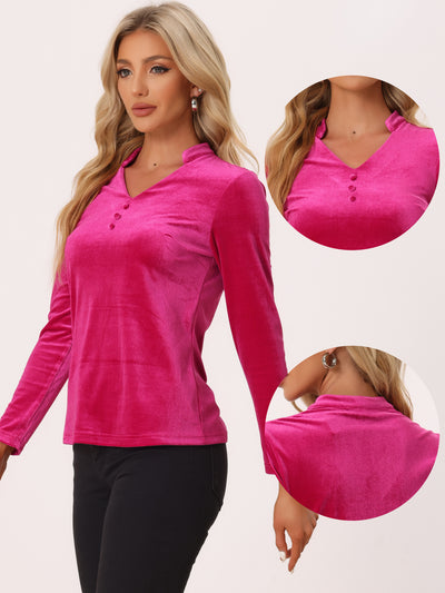 Casual Velvet Top Office Soft Long Sleeve V Neck T-Shirt