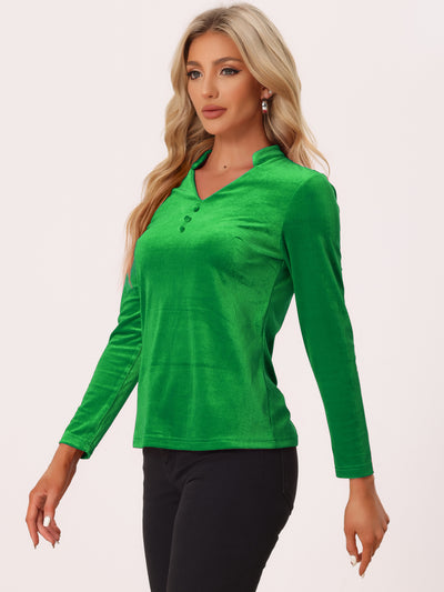 Casual Velvet Top Office Soft Long Sleeve V Neck T-Shirt