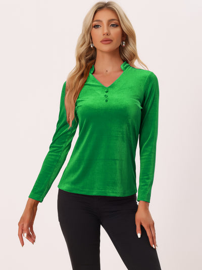 Casual Velvet Top Office Soft Long Sleeve V Neck T-Shirt