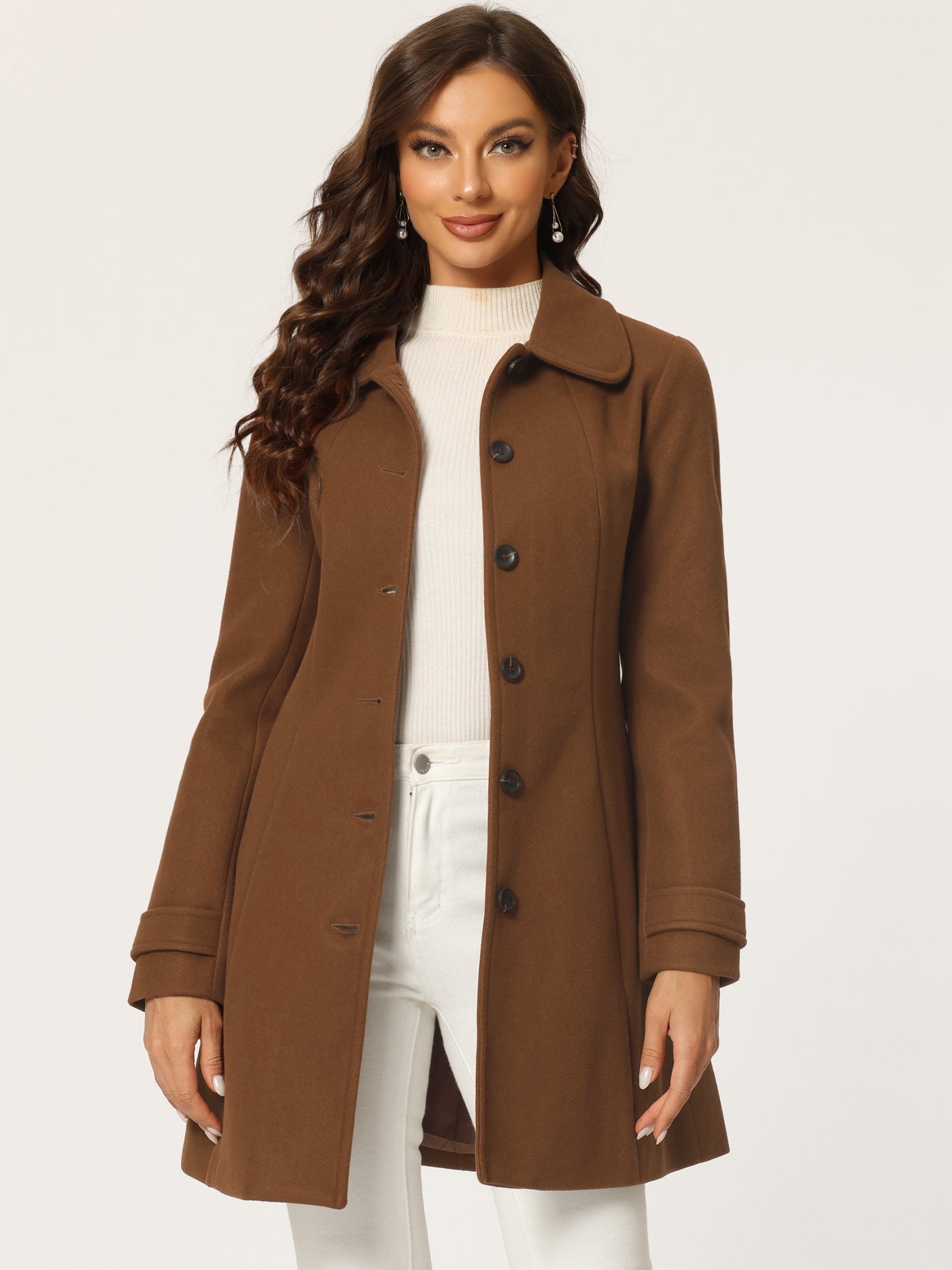 Allegra K Peter Pan Collar Single Breasted Overcoat Winter Pea Coat