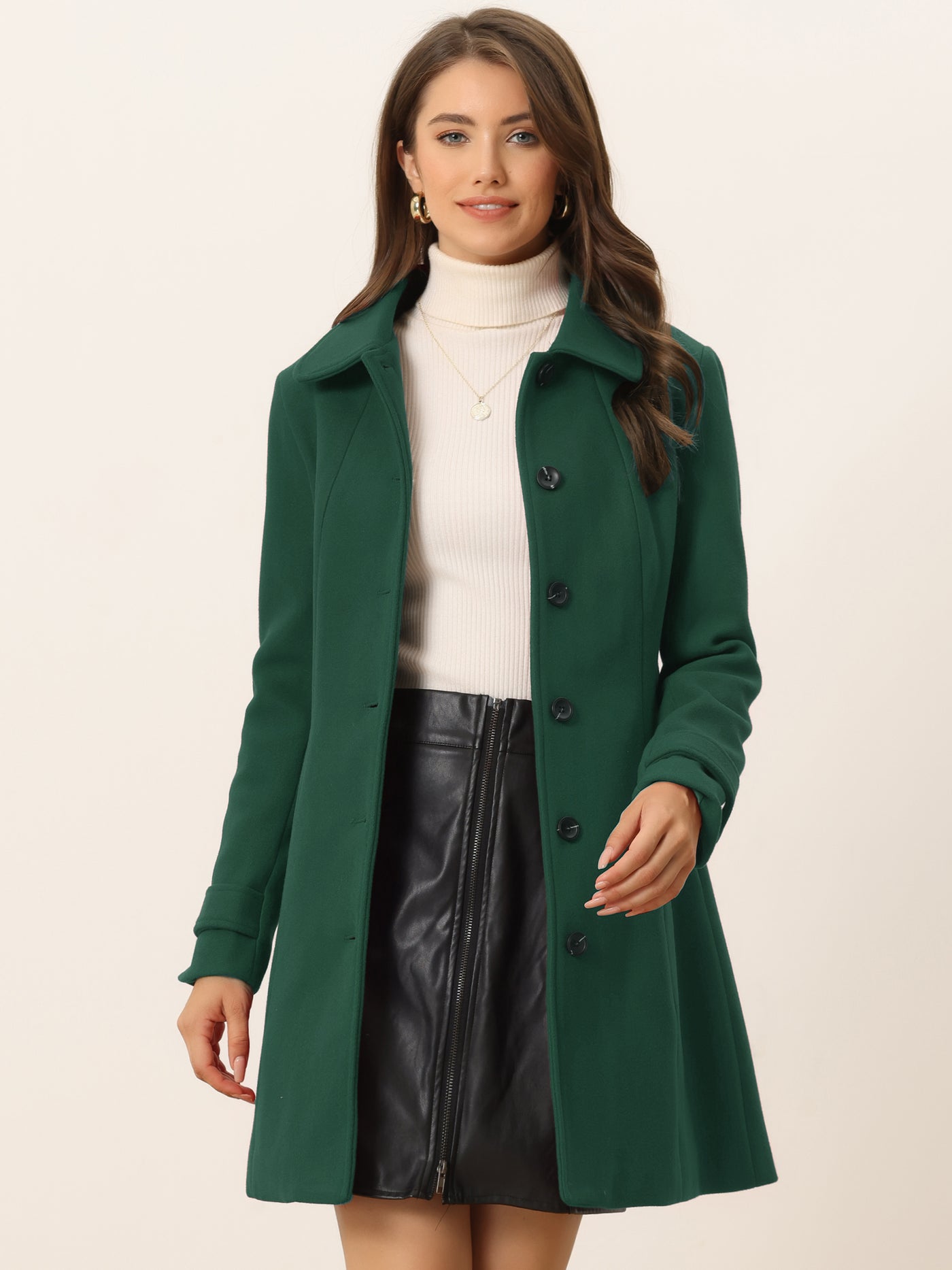 Allegra K Peter Pan Collar Single Breasted Overcoat Winter Pea Coat