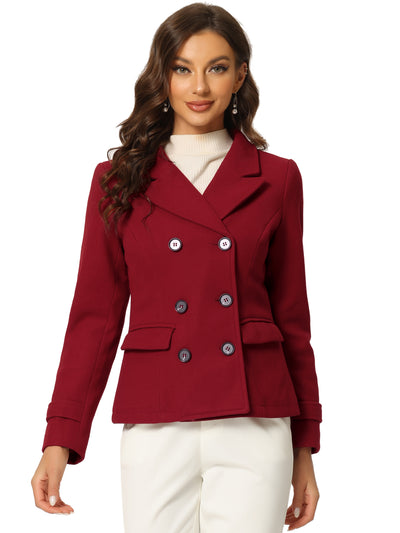 Winter Notched Lapel Double Breasted Short Pea Coat