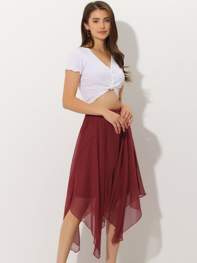 Elastic Waist Chiffon Handkerchief Hem Midi Skirt