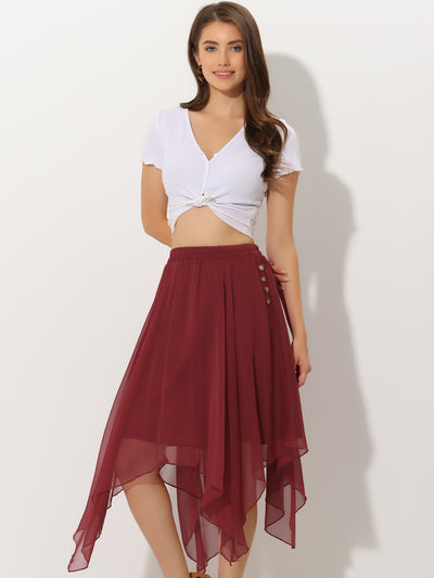 Elastic Waist Chiffon Handkerchief Hem Midi Skirt