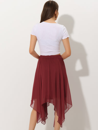 Elastic Waist Chiffon Handkerchief Hem Midi Skirt