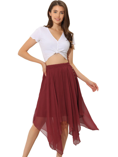 Elastic Waist Chiffon Handkerchief Hem Midi Skirt