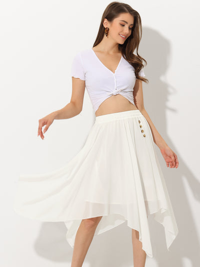 Elastic Waist Chiffon Handkerchief Hem Midi Skirt