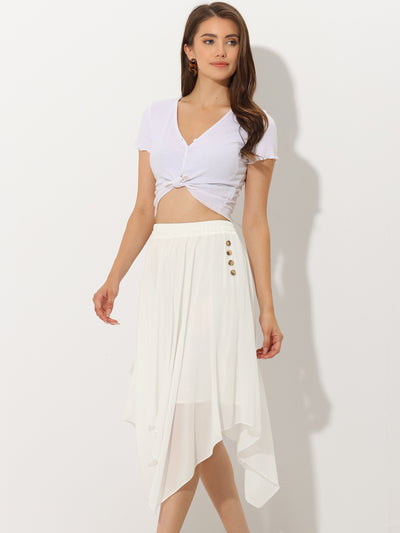 Elastic Waist Chiffon Handkerchief Hem Midi Skirt