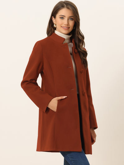 Mid-thigh Stand Collar Single Breasted Long Coat