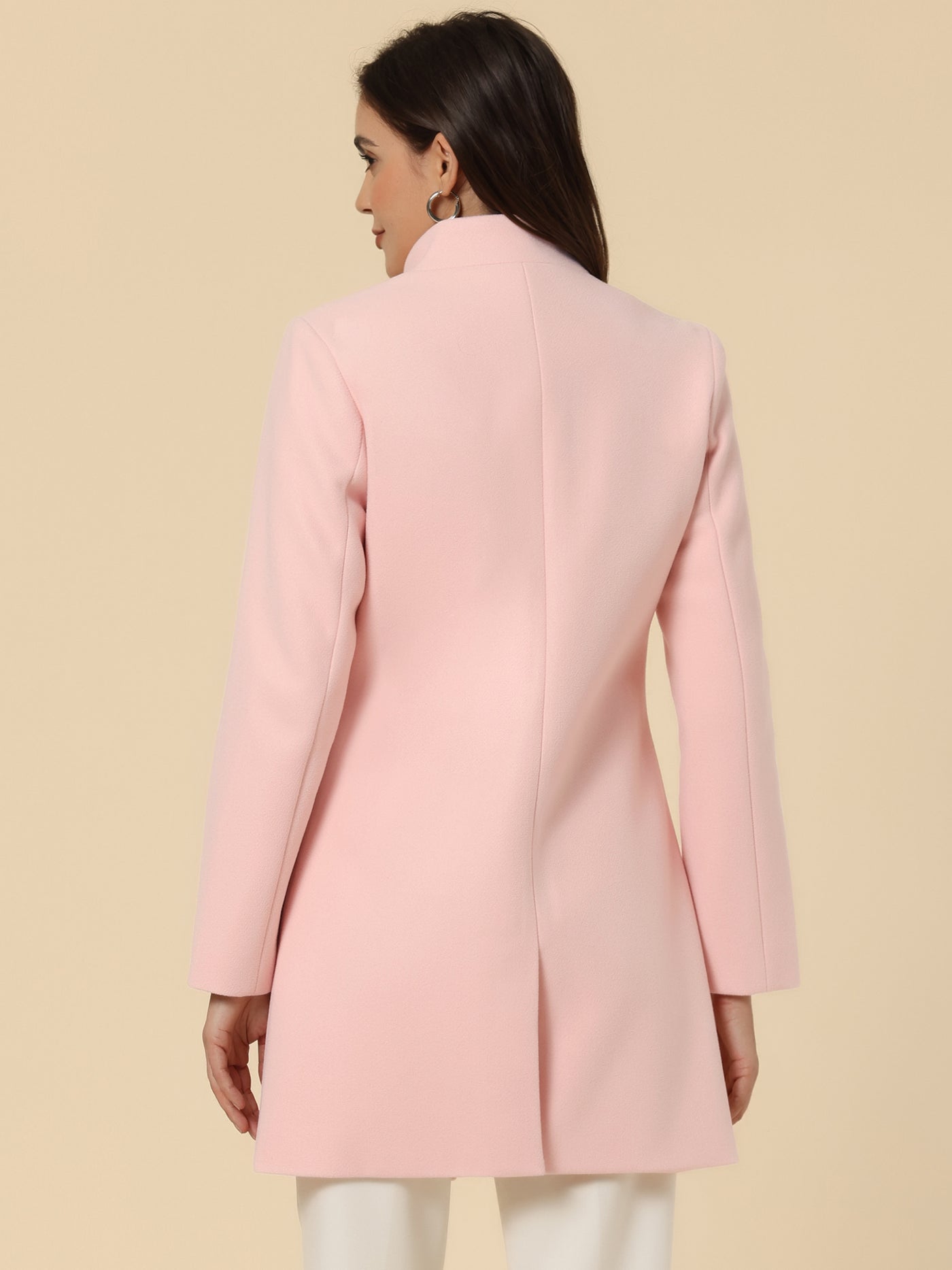 Allegra K Mid-thigh Stand Collar Single Breasted Long Coat