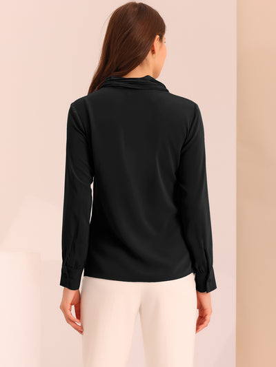 Long Sleeve Blouse Chiffon Pleated Tie Neck Office Top Shirt