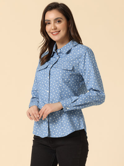 Button Down Long Sleeve Point Collar Chambray Poplin Shirt