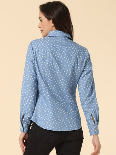 Button Down Long Sleeve Point Collar Chambray Poplin Shirt