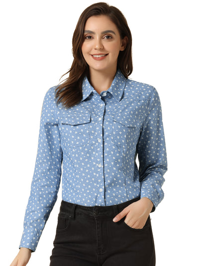 Button Down Long Sleeve Point Collar Chambray Poplin Shirt