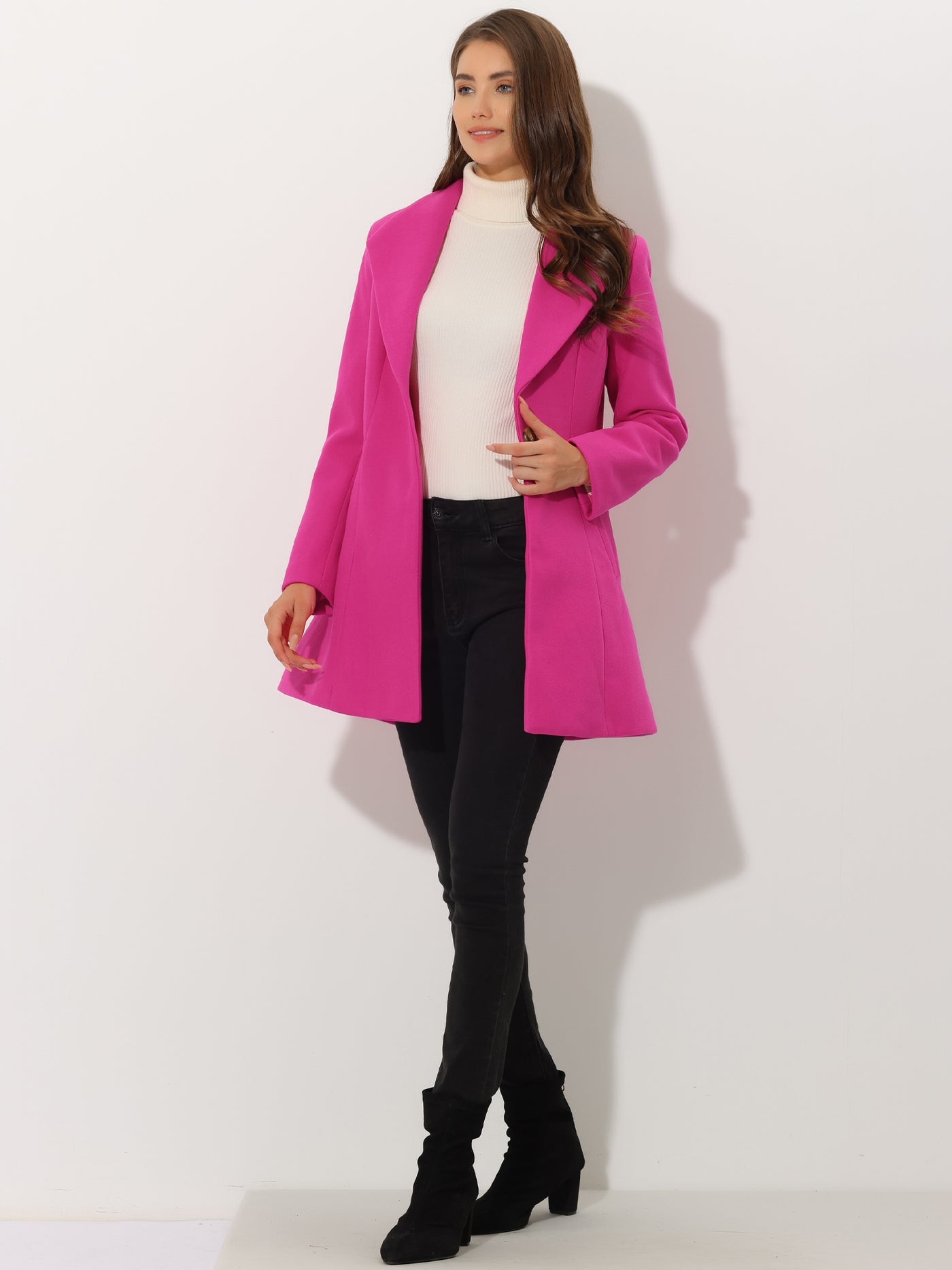 Allegra K Lapel Collar Buttoned Outerwear Elegant Work Winter Coat